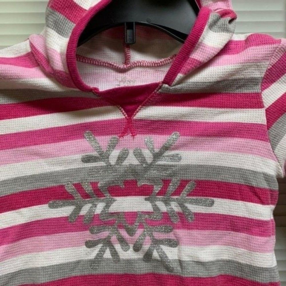 The Children's Place Girls 4T Pink Striped Snowflake Waffle Knit Hoodie - Picture 3 of 4